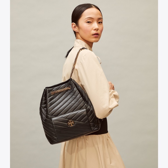 Tory Burch Black Quilted Leather Drawstring Backpack with Gold Chain Trim main image 8